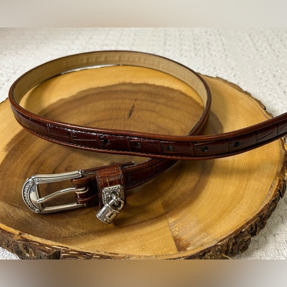 Women’s Brighton Brown Leather Belt with silver lock and embellishment Size 32 - Picture 1 of 6